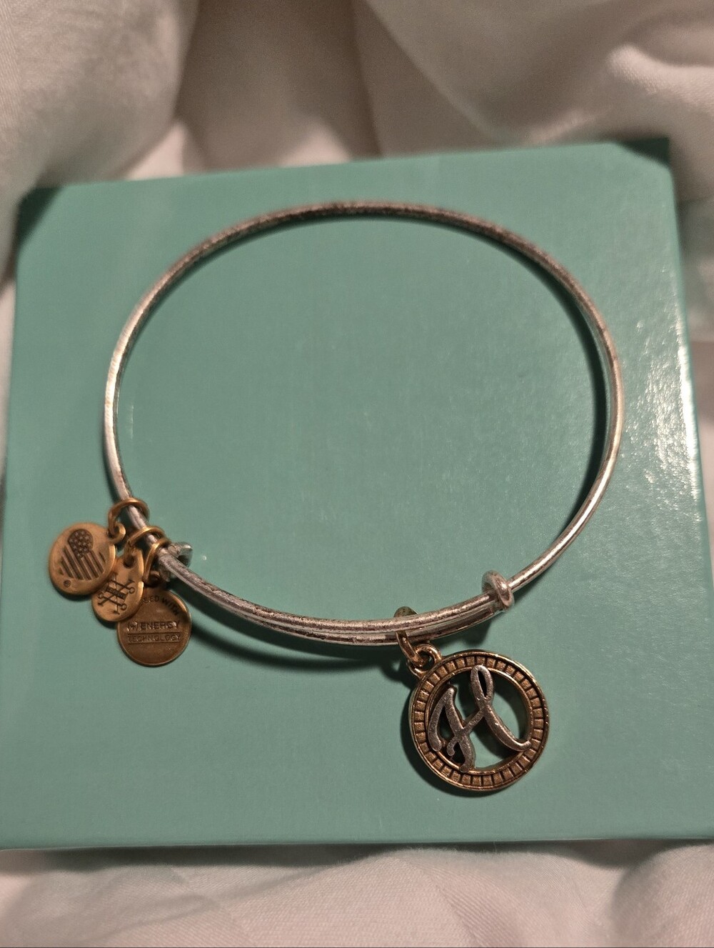 Alex and Ani Two-Tone Gold Initial H Charm Bangle Bracelet
